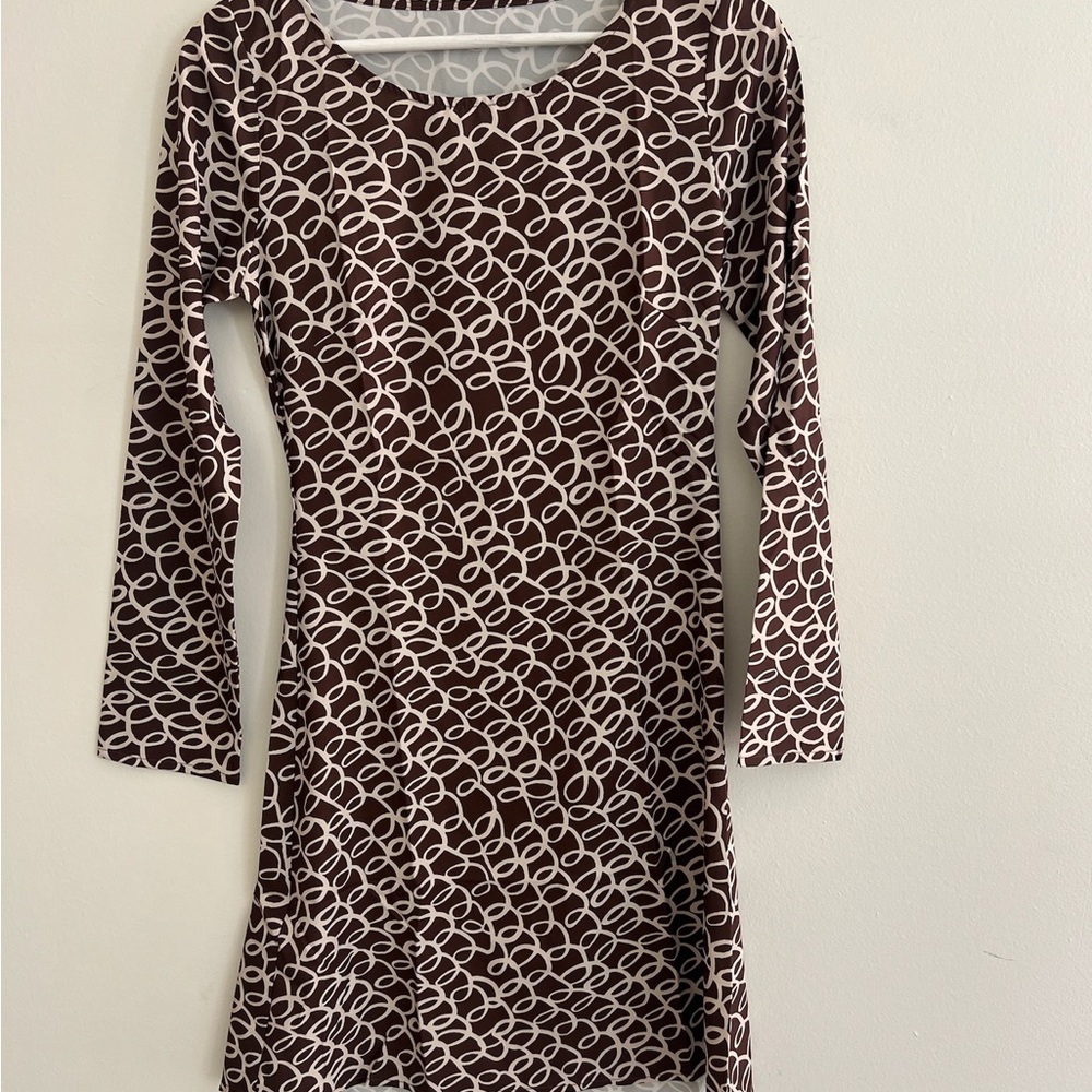 Brown and White Patterned Dress